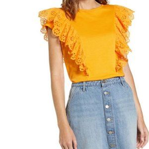 Rachel Parcell Orange T-Shirt with Floral Lace